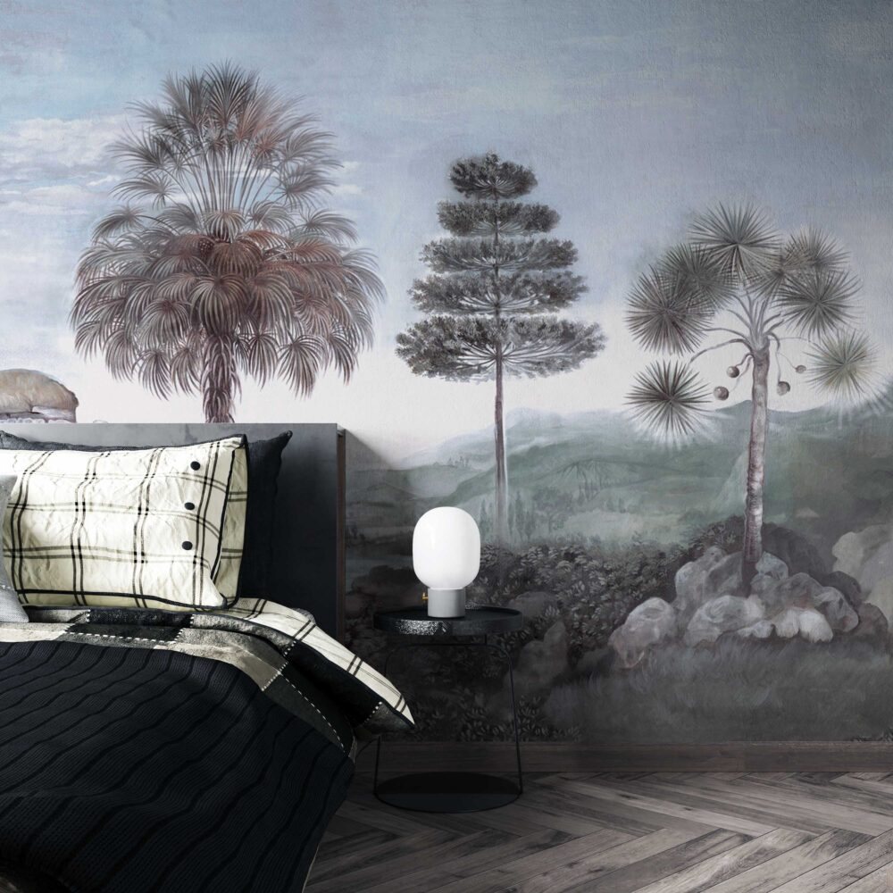 Grey Peru River Wallpaper : Muted Palm Cliffs Mural - View 3