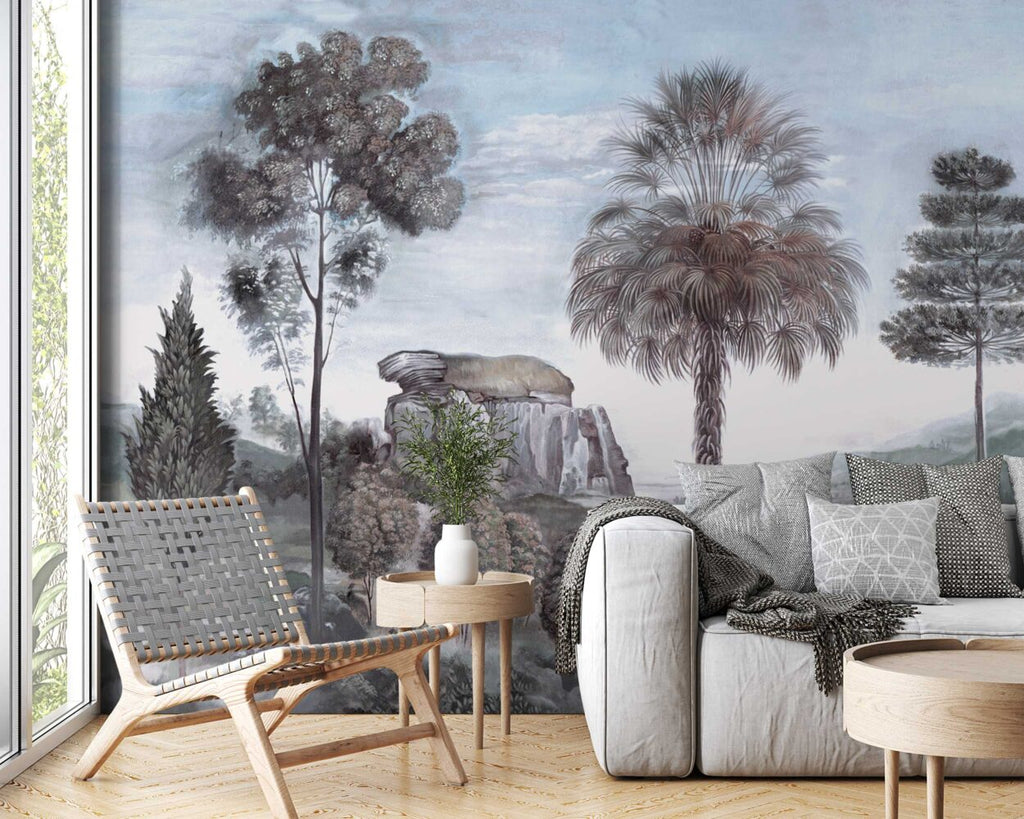 Grey Peru River Wallpaper : Muted Palm Cliffs Mural - View 4