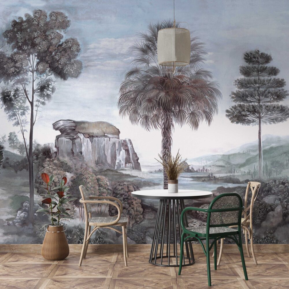 Grey Peru River Wallpaper : Muted Palm Cliffs Mural - View 5