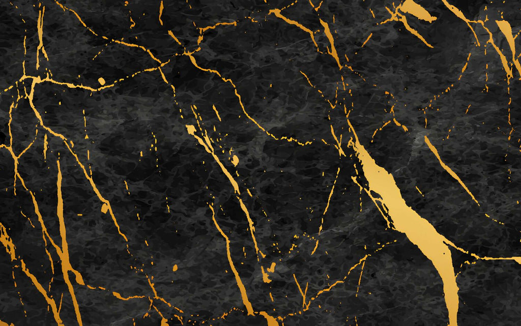 Black and Gold Marble Wallpaper : Gold Paint on Dark Concrete Mural - flat design