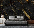 Black and Gold Marble Wallpaper : Gold Paint on Dark Concrete Mural - View 2
