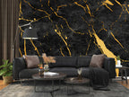 Black and Gold Marble Wallpaper : Gold Paint on Dark Concrete Mural - View 3