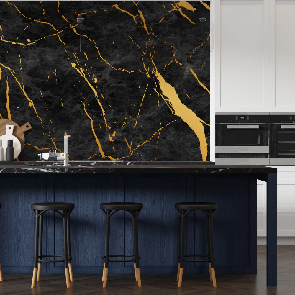 Black and Gold Marble Wallpaper : Gold Paint on Dark Concrete Mural - View 4