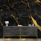 Black and Gold Marble Wallpaper : Gold Paint on Dark Concrete Mural