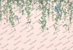 Hanging Vines Wallpaper : Pink Tropical Creatures Mural - flat design