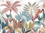 Colorful Tropical Wallpaper : Teal and Terracotta Leaves Mural - View 2
