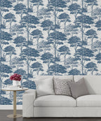 Scandinavian Blue Trees Wallpaper : Toile Forest Pattern - View 4