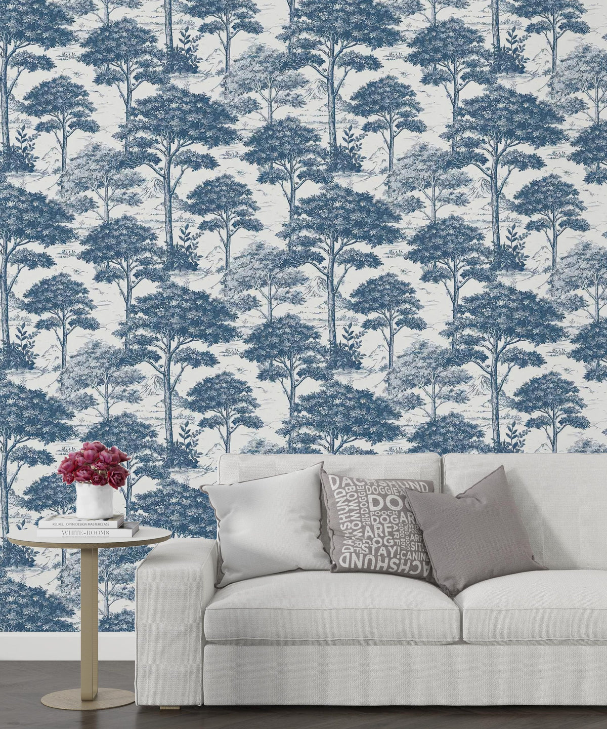 Scandinavian Blue Trees Wallpaper : Toile Forest Pattern - View 4