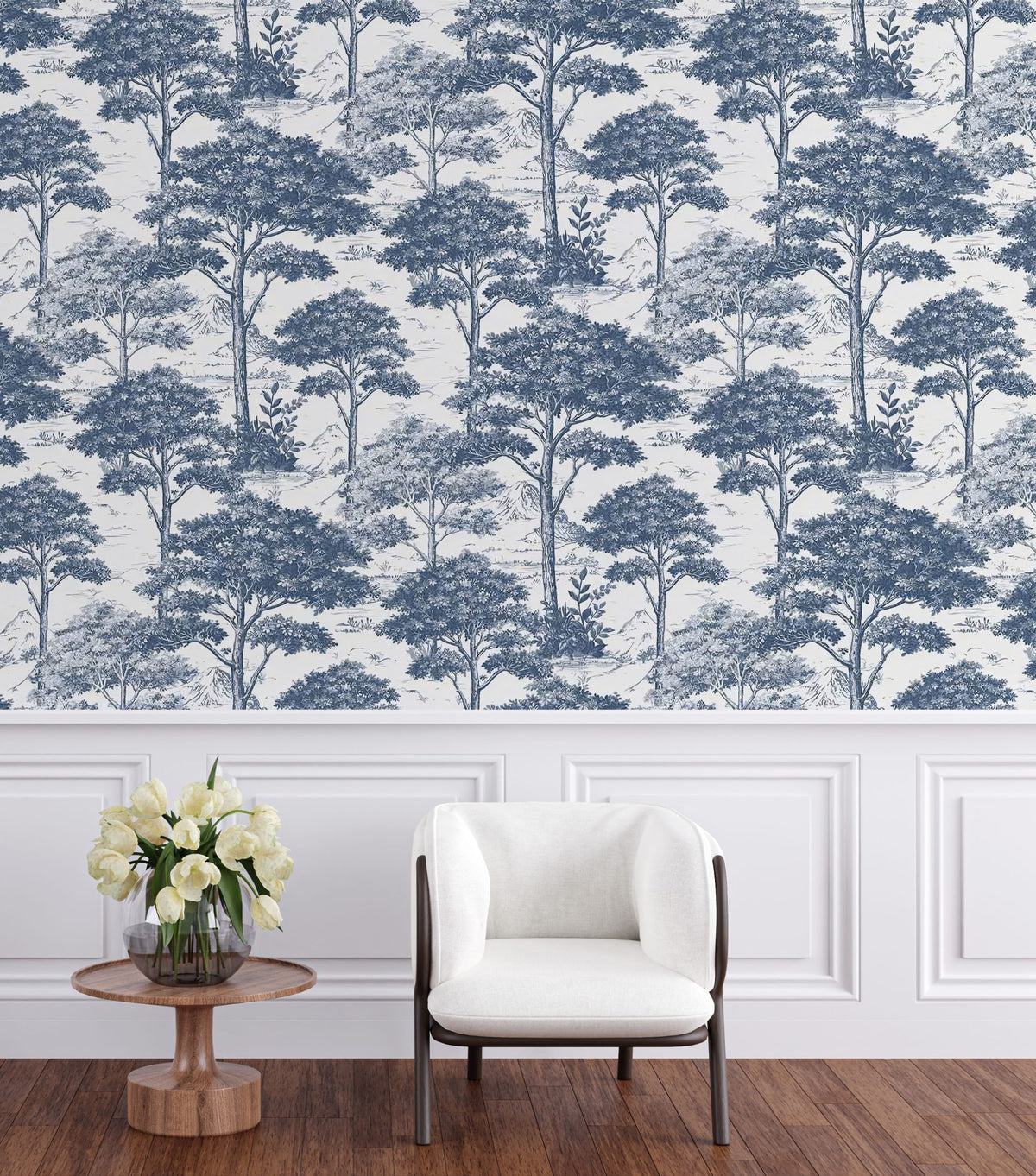 Scandinavian Blue Trees Wallpaper : Toile Forest Pattern - View 5