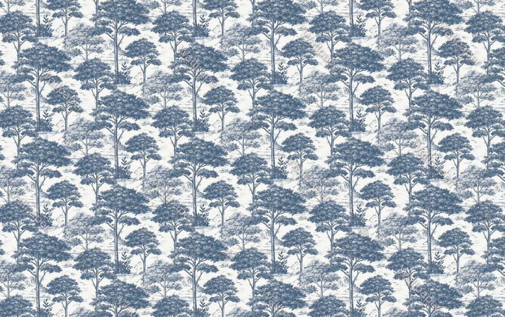 Scandinavian Blue Trees Wallpaper : Toile Forest Pattern - View 2