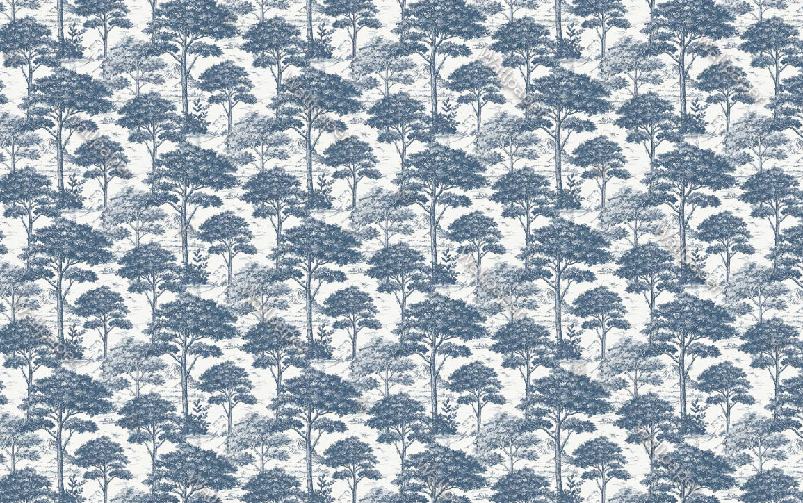 Scandinavian Blue Trees Wallpaper : Toile Forest Pattern - View 2