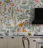 Wildflowers and Leaves Wallpaper : Bright Botanical Mural - View 3