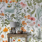 Wildflowers and Leaves Wallpaper : Bright Botanical Mural - View 4