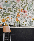 Wildflowers and Leaves Wallpaper : Bright Botanical Mural - View 5