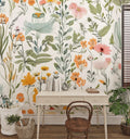 Wildflowers and Leaves Wallpaper : Bright Botanical Mural