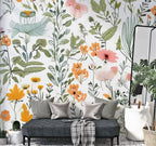 Wildflowers and Leaves Wallpaper : Bright Botanical Mural - View 6