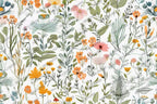 Wildflowers and Leaves Wallpaper : Bright Botanical Mural - View 2