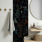 Dark Botanical Wallpaper : Nostalgic Flowers and Birds on Black Pattern Mural