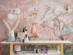 Pink Woodland Animals Wallpaper : Fox and Heron Nursery Mural - View 6