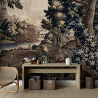 Tapestry Forest River Wallpaper : Antique Woodland Birds Mural - View 4
