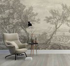 Sketch Forest Coast Wallpaper : Grey Pencil Landscape Mural - View 2