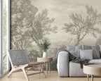 Sketch Forest Coast Wallpaper : Grey Pencil Landscape Mural - View 3