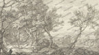 Sketch Forest Coast Wallpaper : Grey Pencil Landscape Mural - flat design
