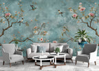 Turquoise Blossom Birds Wallpaper : Chinoiserie Branch Mural - View 3