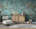 Turquoise Blossom Birds Wallpaper : Chinoiserie Branch Mural