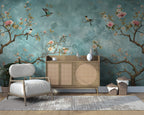 Turquoise Blossom Birds Wallpaper : Chinoiserie Branch Mural - View 5