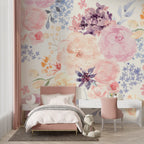 Pastel Watercolor Rose Wallpaper : Soft Peach Bloom Mural - View 4
