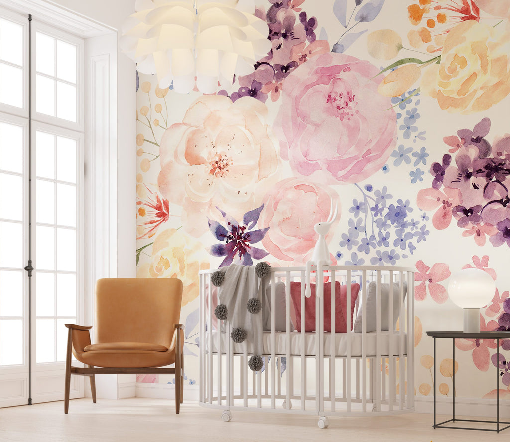 Pastel Watercolor Rose Wallpaper : Soft Peach Bloom Mural - View 3