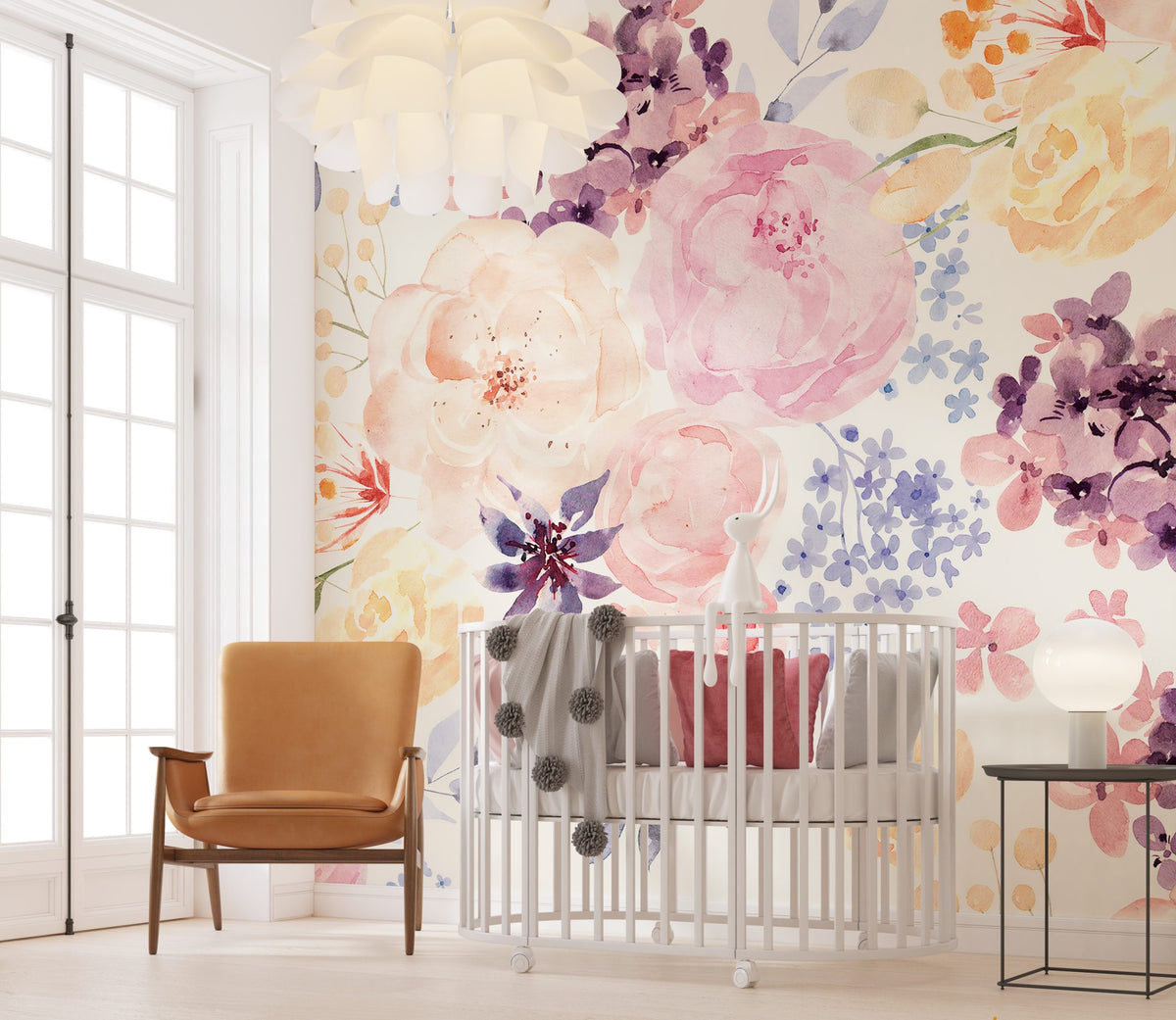 Pastel Watercolor Rose Wallpaper : Soft Peach Bloom Mural - View 3