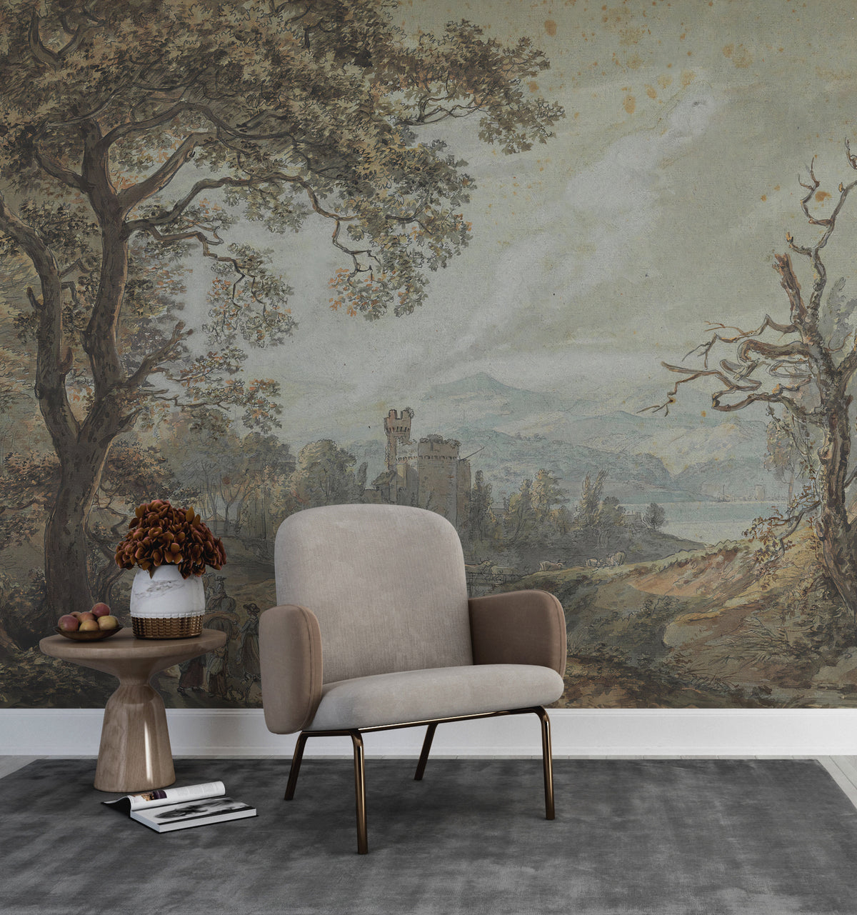 Castle Forest Path Wallpaper : Classical Landscape Painting Mural - View 3