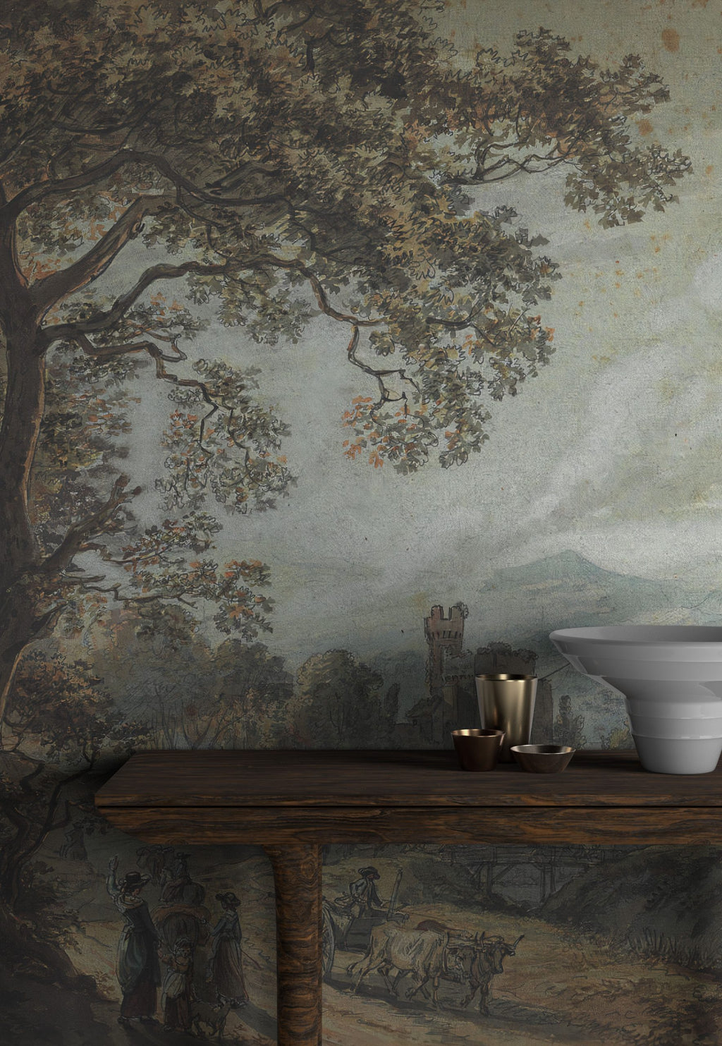 Castle Forest Path Wallpaper : Classical Landscape Painting Mural - View 2