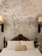 Beige Watercolor Forest Wallpaper : Soft Hazy Treeline Mural - View 3