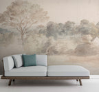 Beige Watercolor Forest Wallpaper : Soft Hazy Treeline Mural - View 5