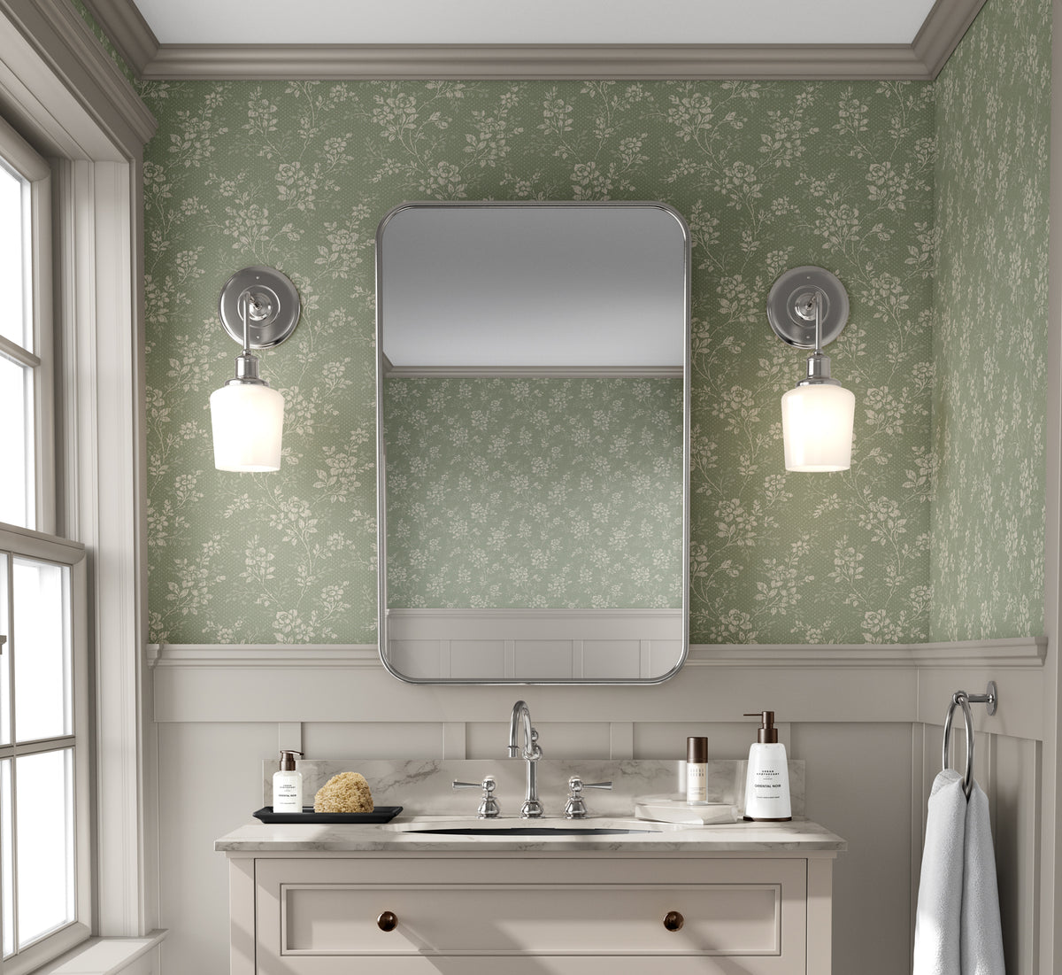 Sage Vintage Rose Wallpaper : Small Floral Pattern - View 3