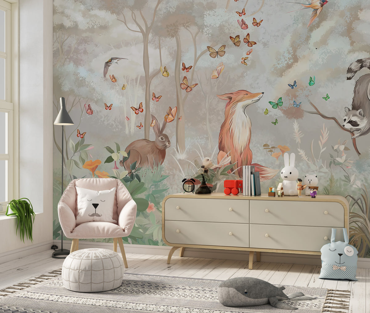 Red Fox Forest Wallpaper : Woodland Animals Kids Mural - View 3