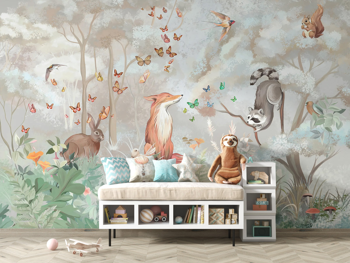 Red Fox Forest Wallpaper : Woodland Animals Kids Mural - View 4
