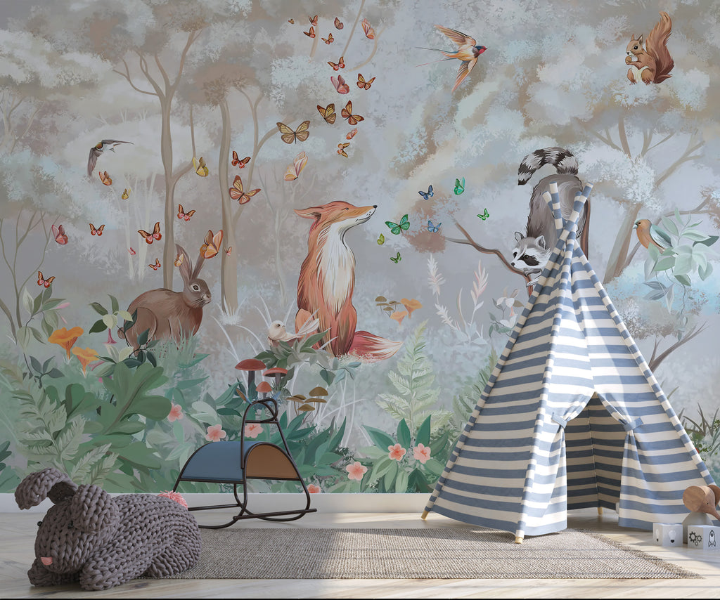 Red Fox Forest Wallpaper : Woodland Animals Kids Mural