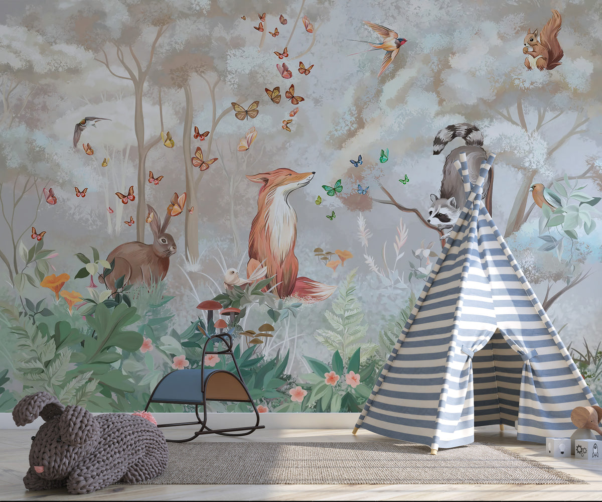 Red Fox Forest Wallpaper : Woodland Animals Kids Mural