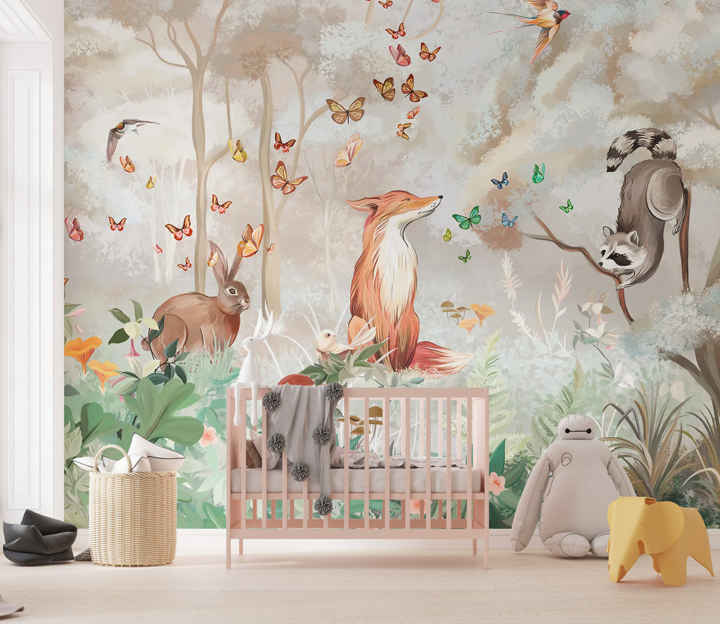 Red Fox Forest Wallpaper : Woodland Animals Kids Mural - View 5
