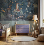 Fox Forest Wallpaper : Blue Woodland Animals and Butterflies Mural - View 4