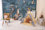 Fox Forest Wallpaper : Blue Woodland Animals and Butterflies Mural