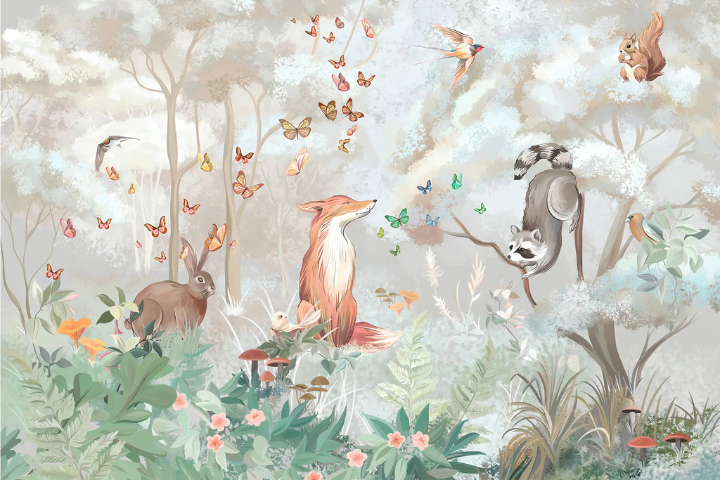 Red Fox Forest Wallpaper : Woodland Animals Kids Mural - View 2