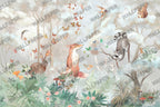 Red Fox Forest Wallpaper : Woodland Animals Kids Mural - flat design