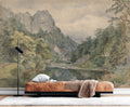 River Valley Forest Wallpaper : Painted Mountain Landscape Mural