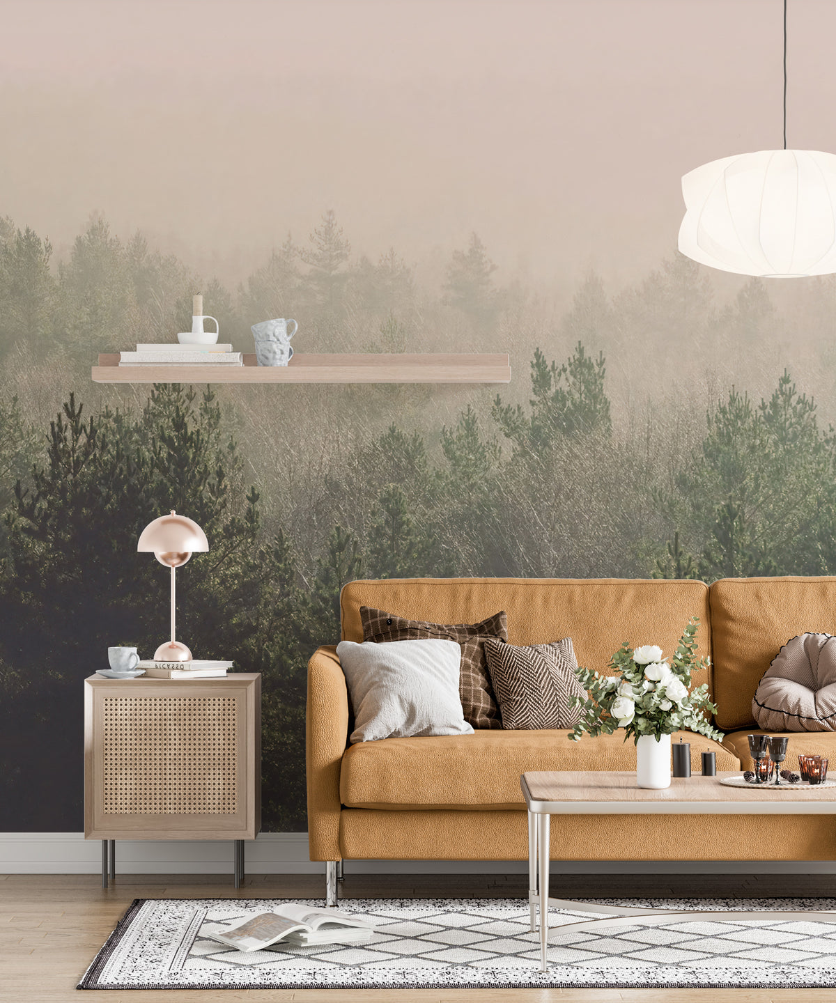Misty Pine Forest Wallpaper : Foggy Evergreen Landscape Mural - View 4