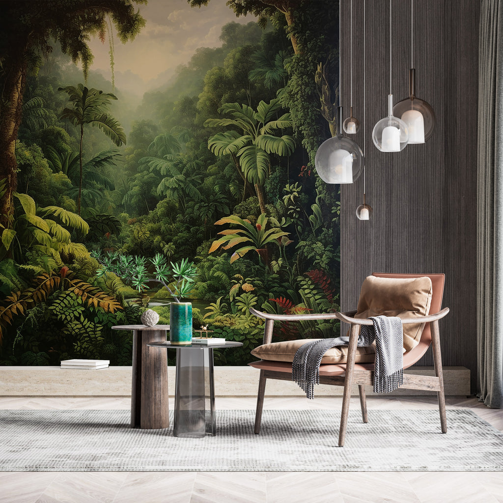 Rainforest Wallpaper : Lush Tropical Jungle Trees Mural - View 3